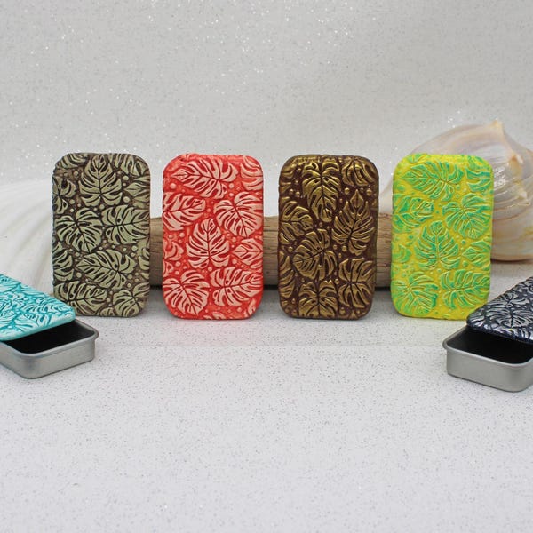 Hand Made Sliding Pill Box, Monstera, Hawaii, Tropical Design