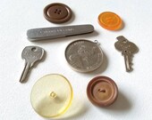 Jewelry Pieces, Buttons, Keys and A Advertising Pocket Knife for Arts and Crafts 8 Pieces Metal and Plastic- Magical Findings 9