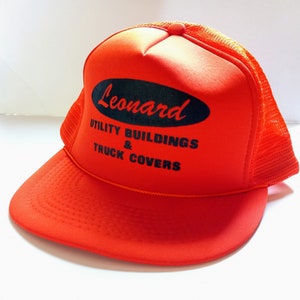 Snapback Cap Orange Leonard Utility Builders and Truck Covers OSFA Vintage