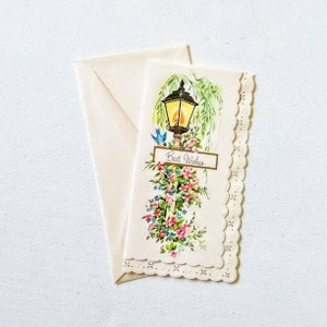Congratulations Card with Flowers and Street Light 1950s Greeting Card