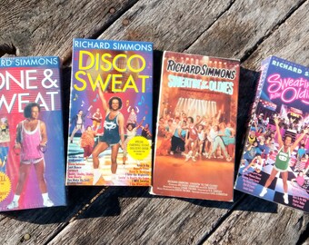 Vintage Richard Simmons VHS Set of 4- Tone and Sweat, Disco Sweat, Sweatin to the Oldies and Sweatin to the Oldies 3- 1990s Exercise VHS