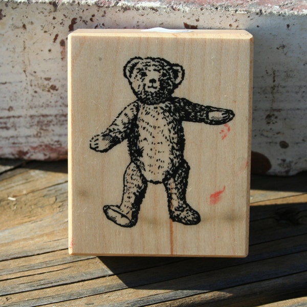 Teddy Bear Rubber Stamp Wood Mounted Hand Stamp Primitive Decor Standing Teddy Bear Stamp