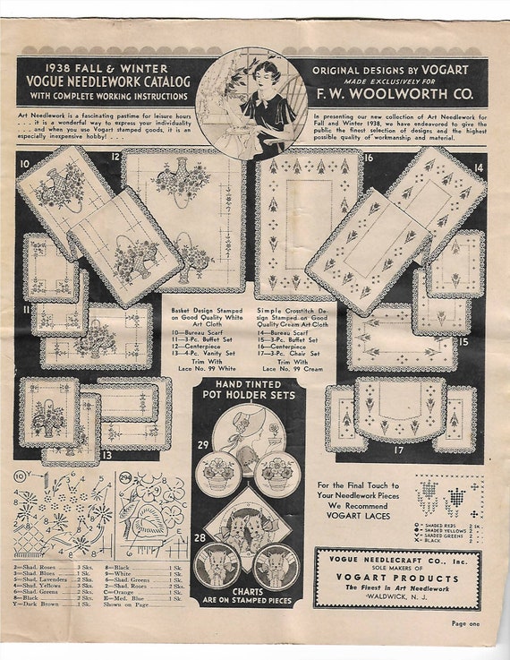 1938 Fall Winter Vogue Needlework Catalog Made Exclusively for - Etsy