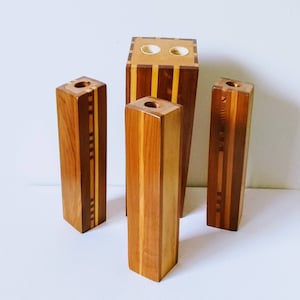 Wooden Candle Holders Gorgeous Inlay Work Set of 4 Handmade