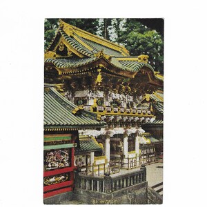 Vintage Postcard Yomeimon Toshogu Shrine Nikko Japan Black and White Photo Tinted Color Unused