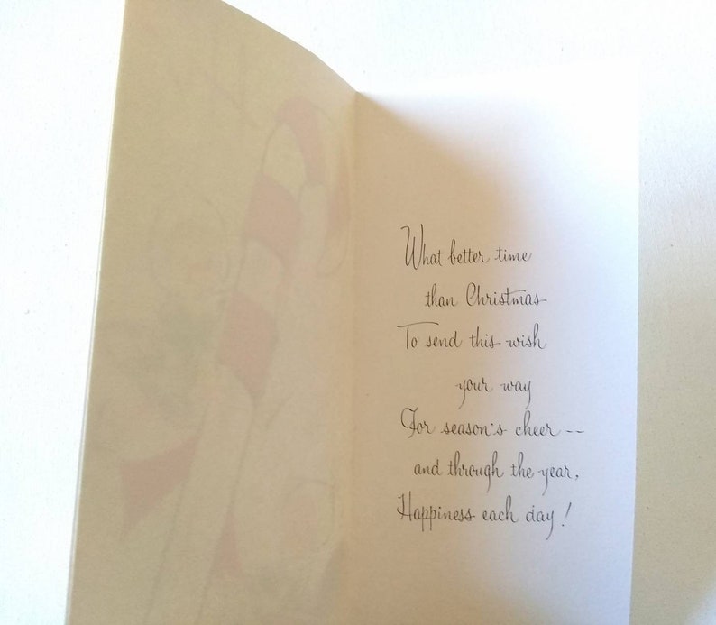 Vintage Mid Century Christmas Card Hi Adorable Children Wrapping the Red on a Candy Cane Unused