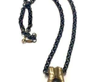 Brass Tooth Pendant Necklace // Bone Jewelry