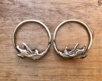Muskrat Jawbone Brass Casted Earrings 10G Ear Weights