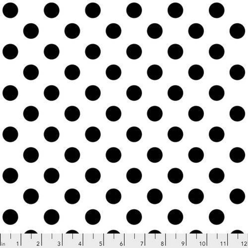 Pom Poms from Linework by Tula Pink in Half yard increments Black Dot on White