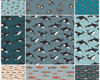 Alaska Salmon, Otter, or Orca - by the half yard - 100% Cotton