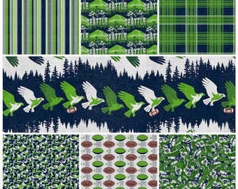 Seattle Football - Seahawk inspired - by the half yard - 100% Cotton