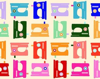 Rainbow Sewing Machines by Hoodie Crescent - by the Half Yard