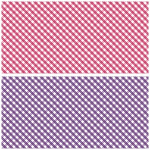 May include: A two-part rectangular graphic featuring a repeating diagonal gingham pattern. The top section displays a vibrant pink and white checkered design, while the bottom section showcases a deep purple and white checkered pattern throughout.