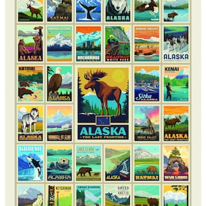 Alaska Posters Panel - 100% cotton fabric - by the panel
