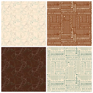 May include: Four patterned designs featuring the state of Washington. Two designs have a map outline with a light color palette. The other two designs have text with the words "Washington, My Home" in a brown and green color palette.
