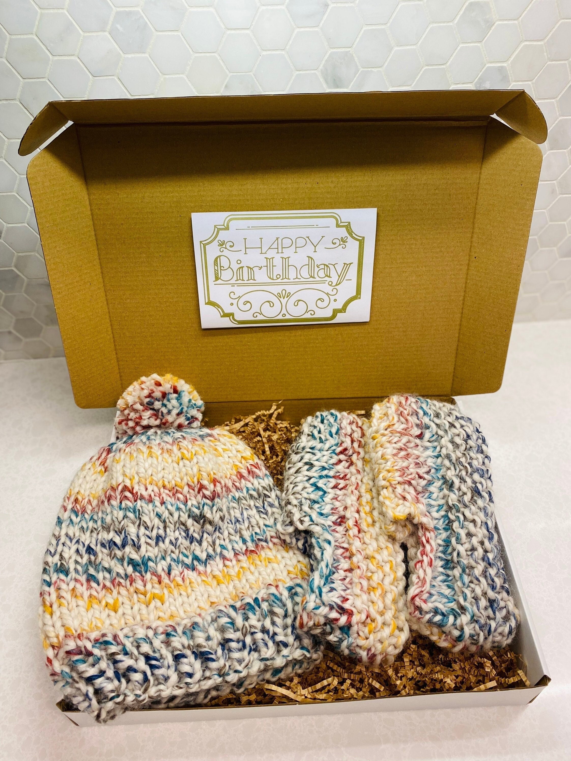 Gift-boxed scarf and beanie hat set