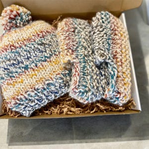 Hand Knit Hat & Slippers Gift Box - Variety of Colours and Sizes for Women/Men - Birthday/Christmas/Get Well/Self Care Gift Set