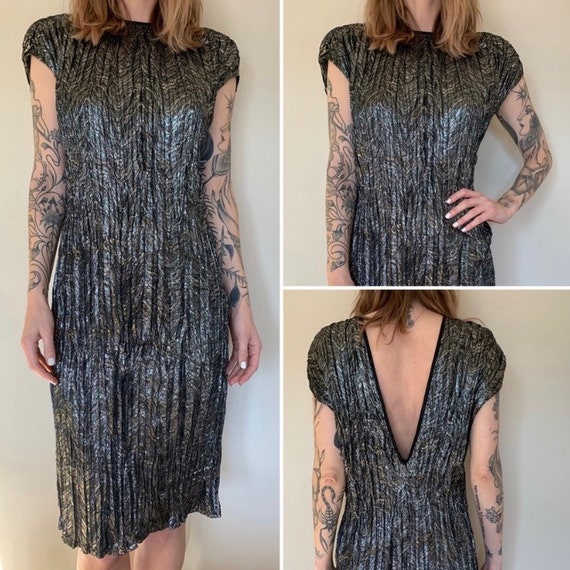 Vintage Disco Dress Metallic 70s 80s Dress Vintage