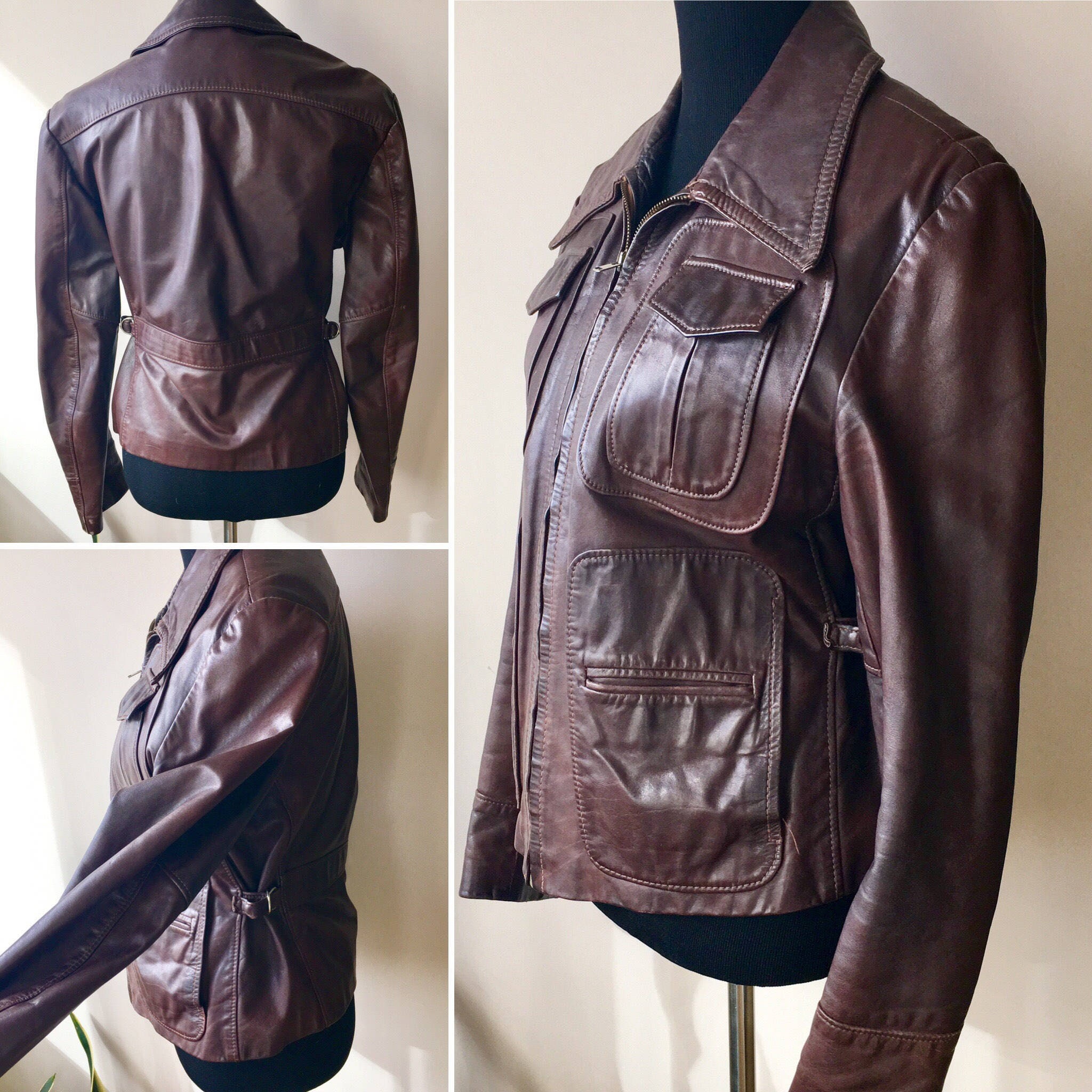 Vintage Leather Jacket 70s Cafe Racer Brown Leather Jacket 70s Vintage