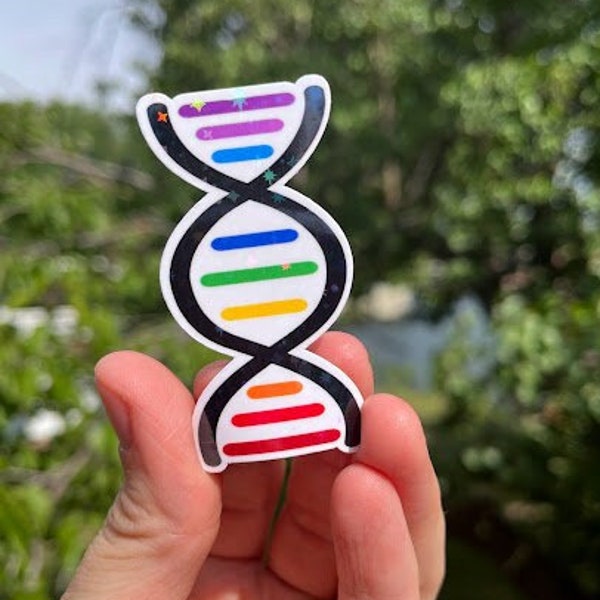 Rainbow DNA Holographic Vinyl Sticker, Gift For Pride, Love Is Love Decal, Pride Month, LGBTQIA+ Gift