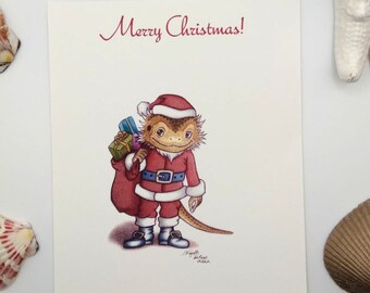 Santa Bearded Dragon Christmas Postcard