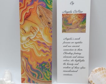 Bearded Dragon Fantasy Art Bookmark- Sun and Dragon