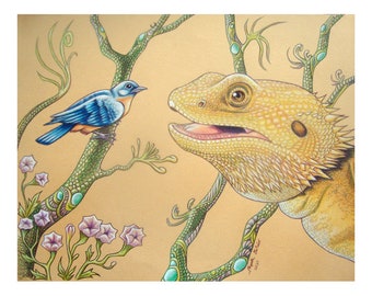 Bearded Dragon Fantasy Art Print - The Encounter
