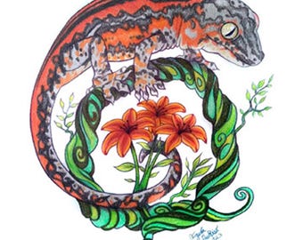 Art Print Set Colorful Gargoyle Geckos
