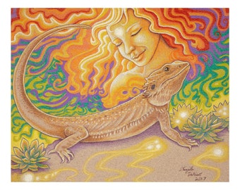 Bearded Dragon Art Print "Sun & Dragon"