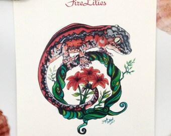 Gargoyle Gecko Postcard Set: Red & Yellow Reptile Art