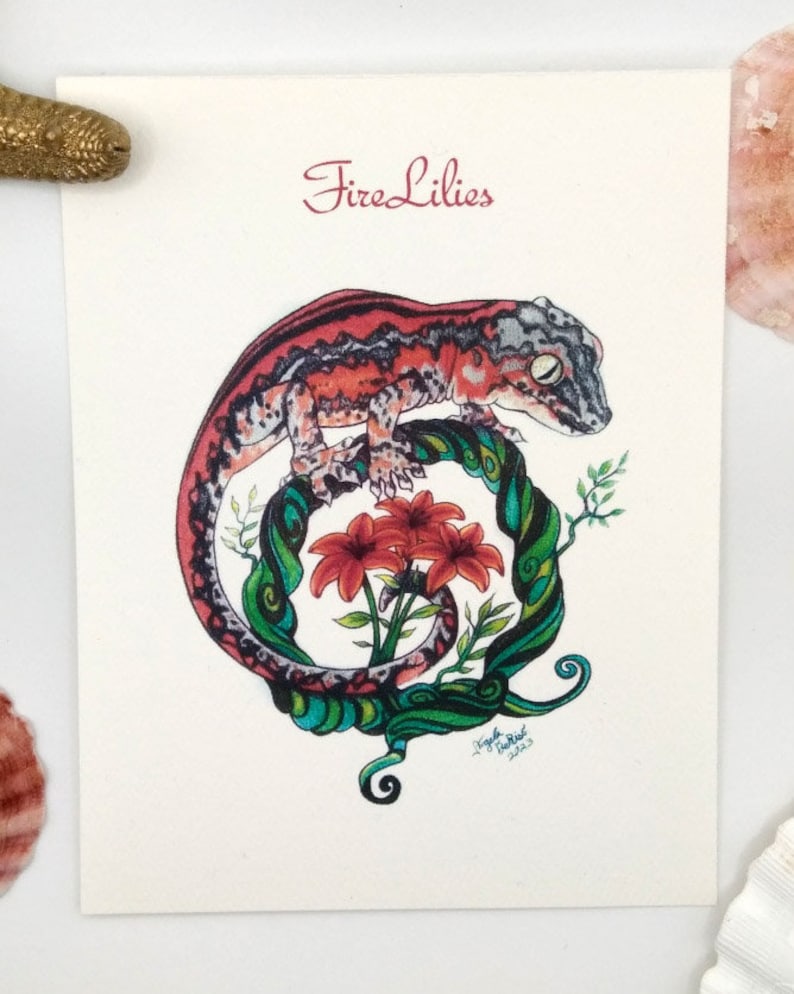 Gargoyle Gecko Postcard Set: Red & Yellow Reptile Art - Etsy
