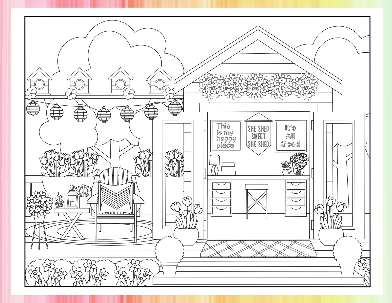 She Shed Coloring Page Adult Coloring Page Coloring Page | Etsy