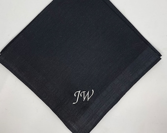 Black cotton Handkerchief, custom monogram , embroidered hanky, men's or woman’s wedding handkerchief, groomsmen gift