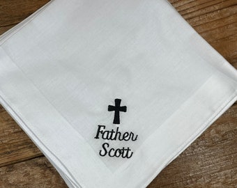 Set of embroidered Handkerchiefs, Pastor’s gift, custom colors, initials, pastor appreciation gift