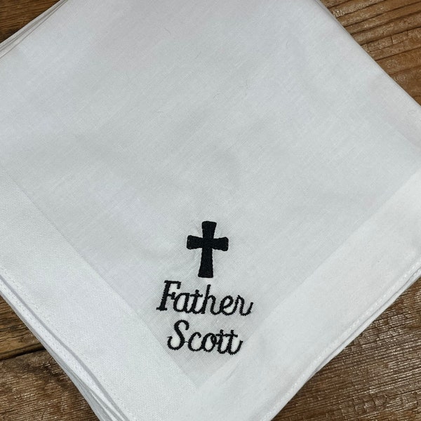 Set of embroidered Handkerchiefs, Pastor’s gift, custom colors, initials, pastor appreciation gift