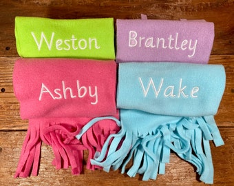 Winter scarf, simple fleece scarf, personalized fleece scarf, stocking stuffer winter scarf, monogrammed gift for kids and adults