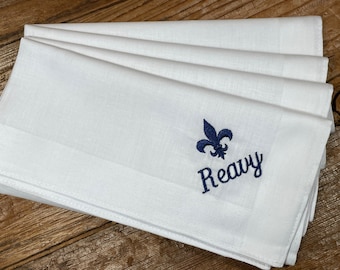 Fleur-de-lis and monogram embroidered Handkerchiefs, custom colors, Fathers Day gift, men’s gift, women’s gift