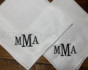 Monogrammed, embroidered Handkerchiefs, men’s hankies, unisex hankies, initials, wedding, fathers, pocket handkerchiefs