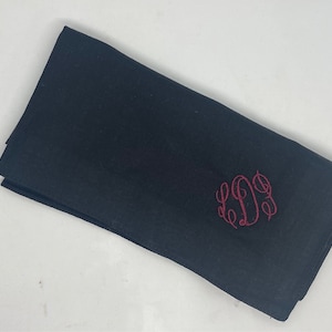 Black cotton Handkerchief, custom monogram , embroidered hanky, men's or womans wedding handkerchief, groomsmen gift image 3