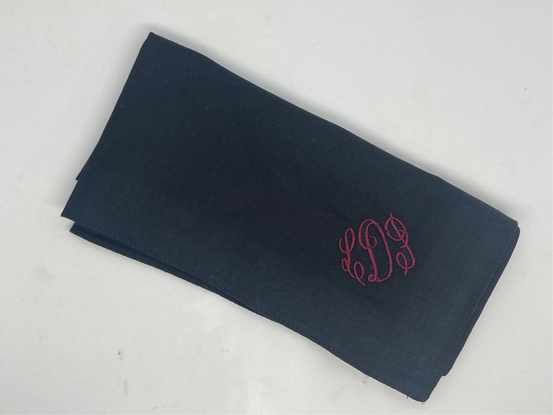 Black cotton Handkerchief, custom monogram , embroidered hanky, men's or womans wedding handkerchief, groomsmen gift image 3