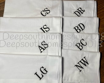 Embroidered Handkerchiefs, custom colors, initials, monogrammed hanky, men's hanky, women’s hanky-great gift