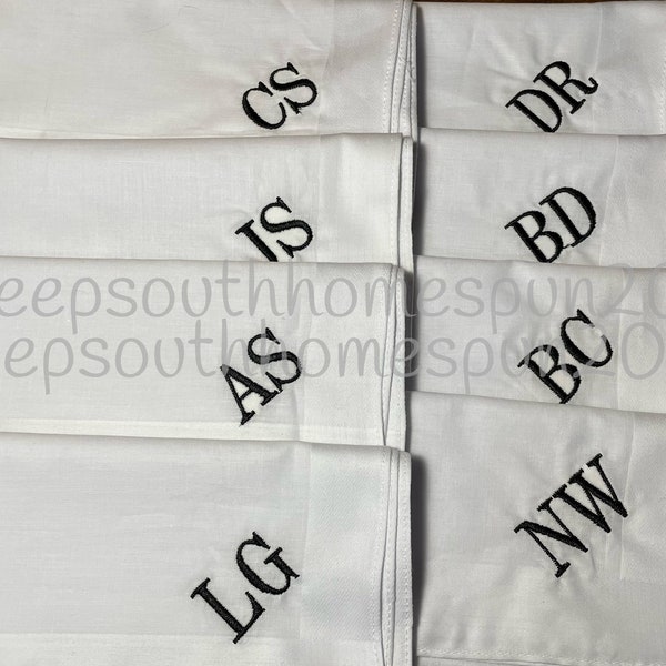 Embroidered Handkerchiefs, custom colors, initials, monogrammed hanky, men's hanky, women’s hanky-great gift