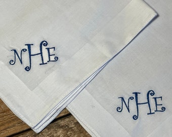 Set of embroidered Handkerchiefs, custom colors, name or initials, monogrammed hanky, great gift