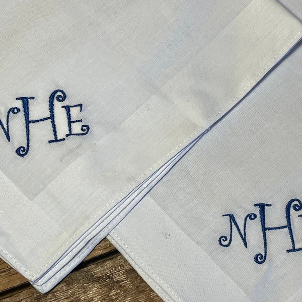 Set of embroidered Handkerchiefs, custom colors, name or initials, monogrammed hanky, great gift