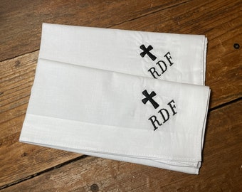 Set of embroidered Handkerchiefs, Pastor’s gift, custom colors, initials, buy 2, 4 or 6, gift boxed, pastor appreciation gift