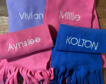 Winter scarf, simple fleece scarf, personalized fleece scarf, Valentine’s Day gift scarf, monogrammed gift for kids and adults