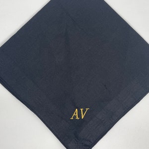 Black cotton Handkerchief, custom monogram , embroidered hanky, men's or womans wedding handkerchief, groomsmen gift image 2