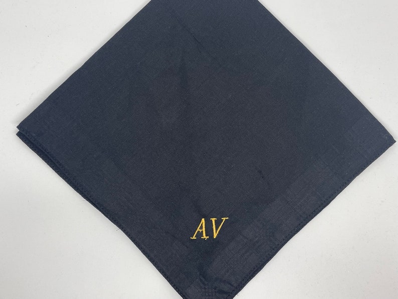 Black cotton Handkerchief, custom monogram , embroidered hanky, men's or womans wedding handkerchief, groomsmen gift image 2