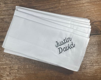 Handkerchiefs, custom embroidered on  plain white hankies, names or initials, wedding gifts, bridesmaids, pocket handkerchiefs