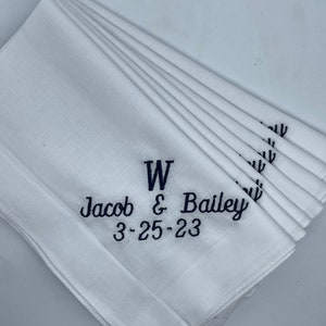 Wedding Handkerchiefs, custom embroidered wedding handkerchiefs, custom colors, initials, monogrammed hanky great gift image 3